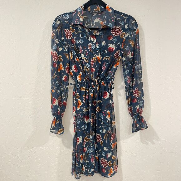 ~ ZARA  Sheer* XS Tunic Blouse/Dress Floral Botanical Boho Button Up Long Sleeve - Picture 4 of 16